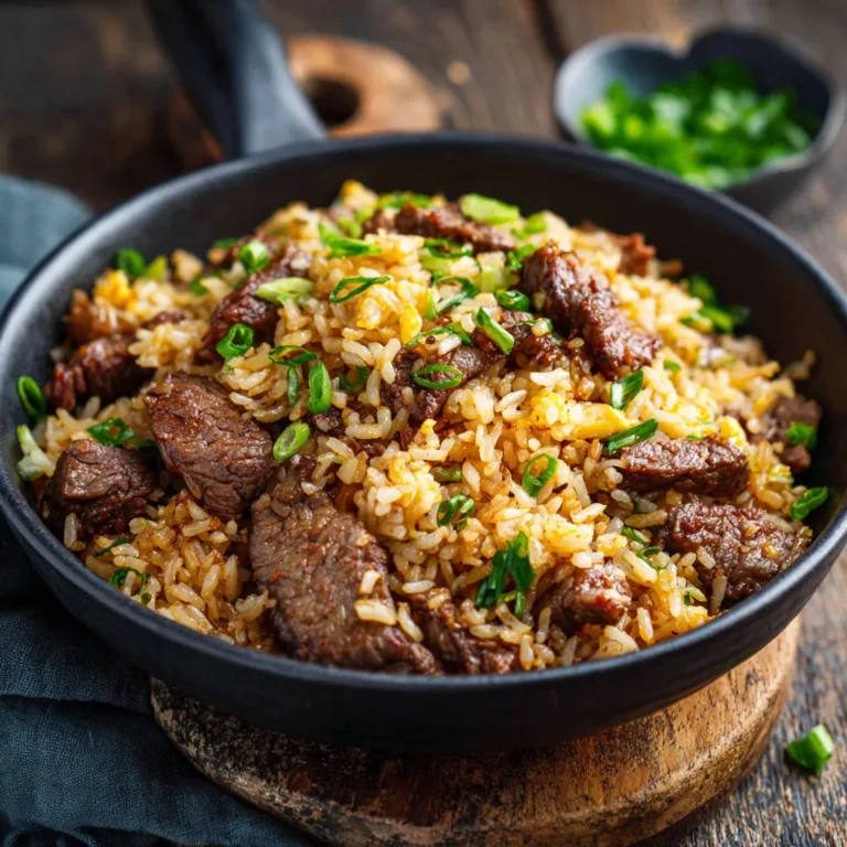 Délicieux riz sauté au bœuf et à l'ail.