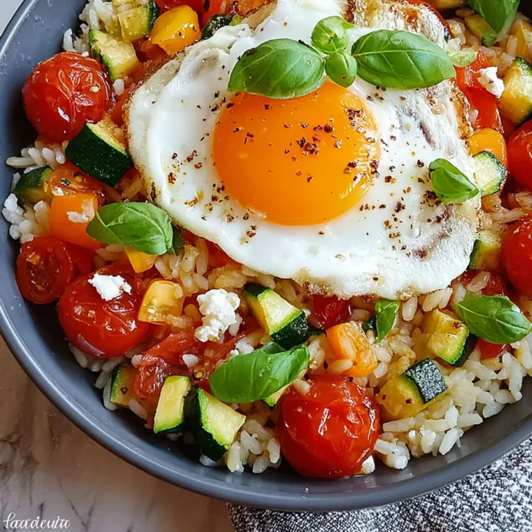 Délicieux riz sauté aux courgettes, tomates et œuf !