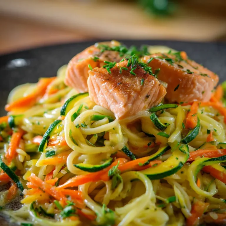 Délicieux Spaghettis aux Légumes et Saumon Grillé
