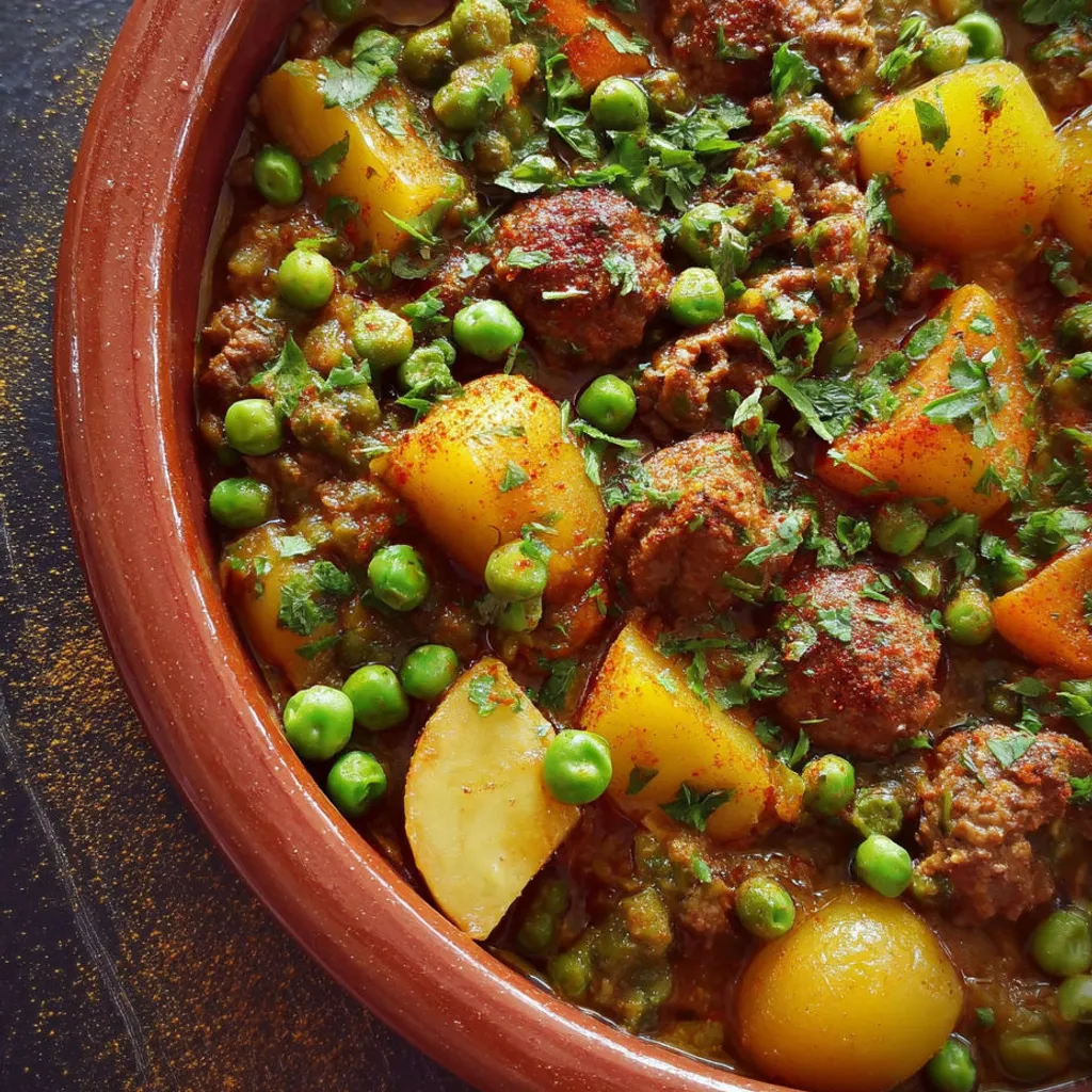 Délicieux tajine de viande hachée aux petits pois