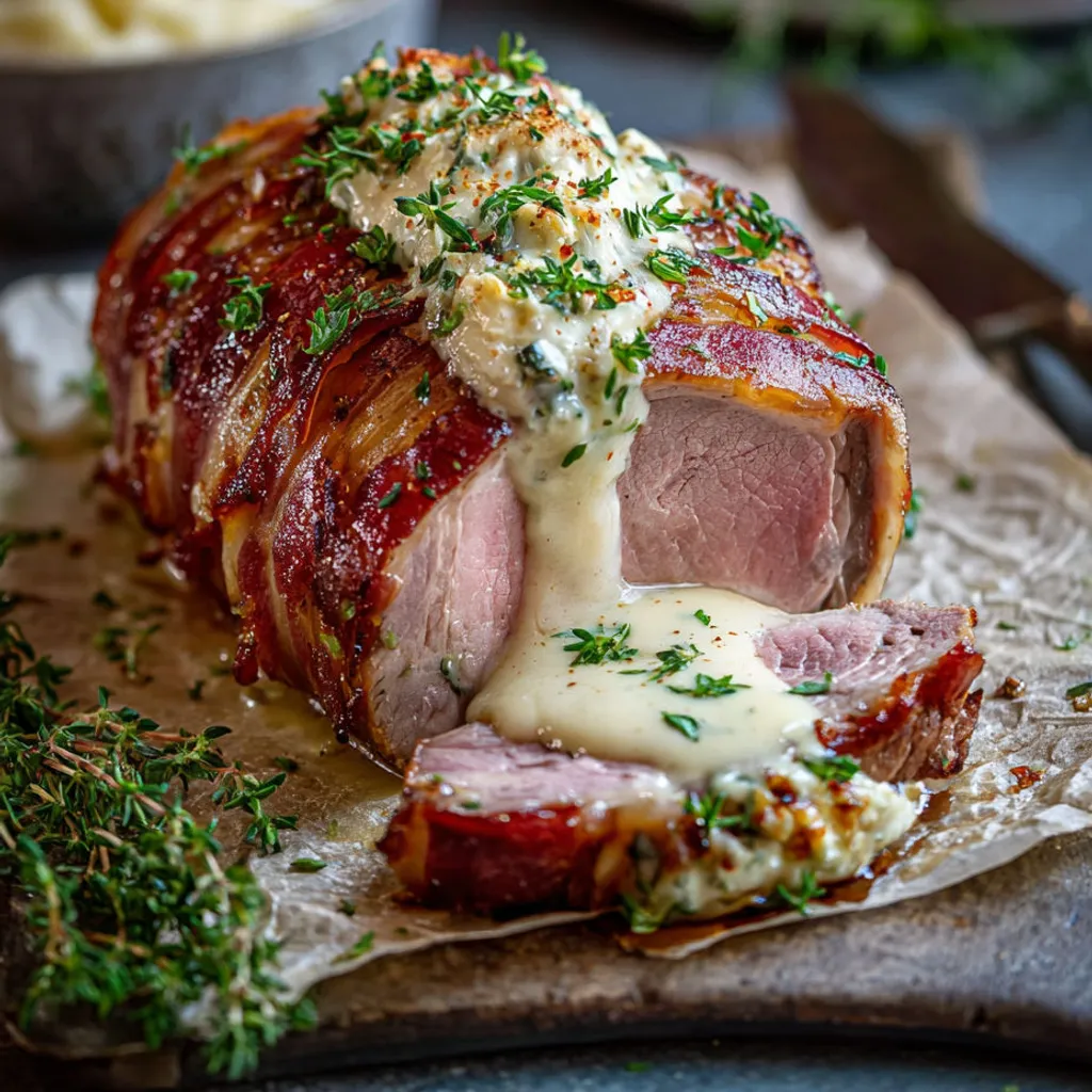 Filet mignon de porc au Boursin et lard croustillant
