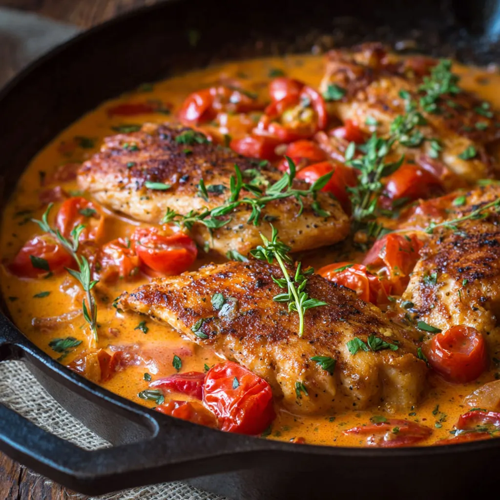 Filets de Poulet en Sauce Crémeuse Tomate