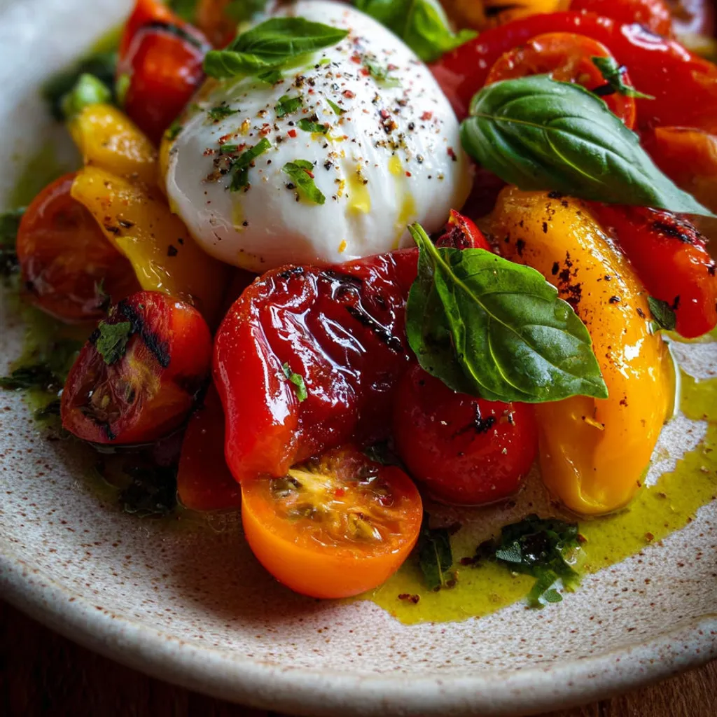 Salade Burrata: Poivrons Grillés pour un Plat Estival Coloré
