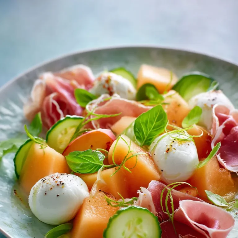 Salade estivale: melon frais, mozzarella crémeuse