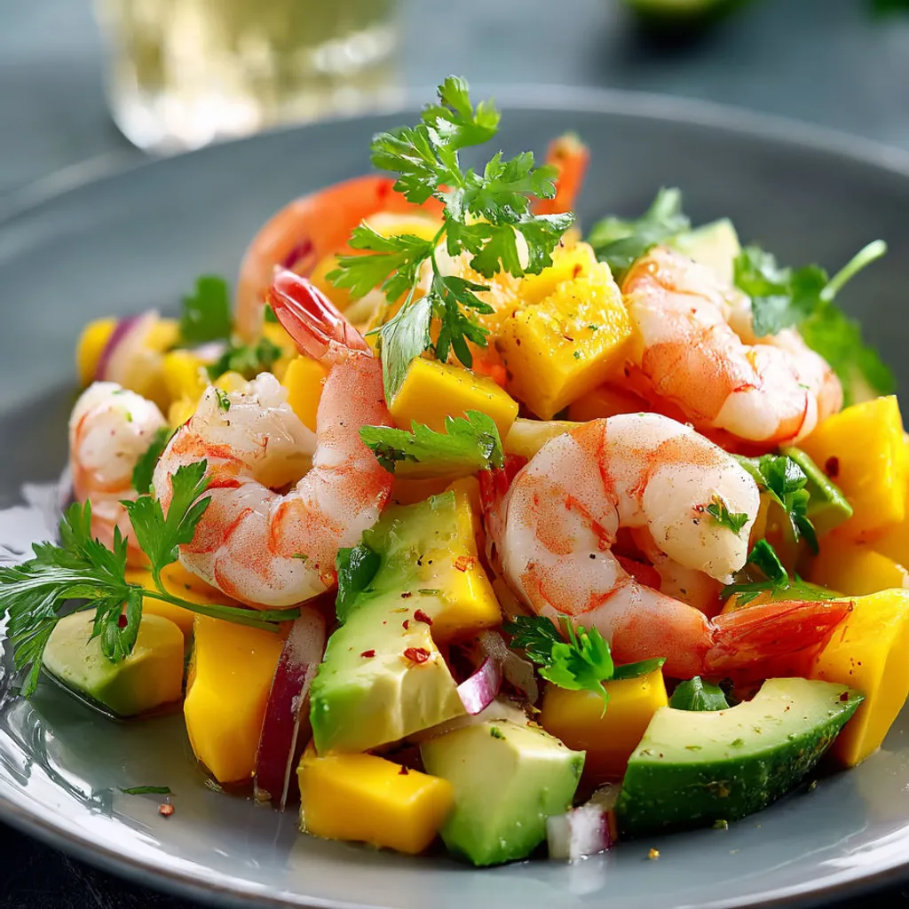 Salade exotique avocat, mangue et crevettes