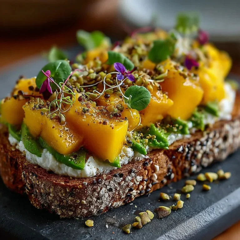 Délice toasté avocat, mangue, feta et pistache