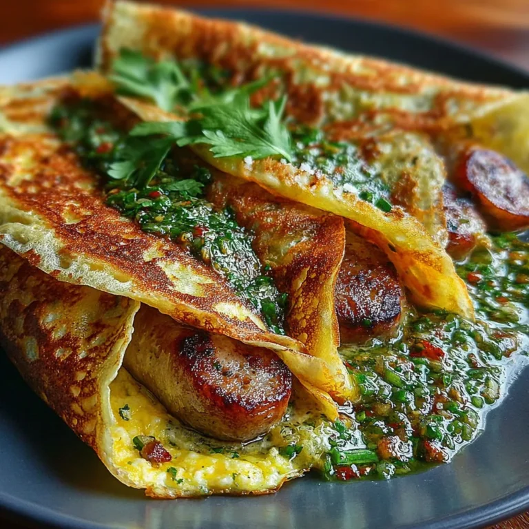 Délicieuse crêpe saucisse aux œufs avec salsa verde