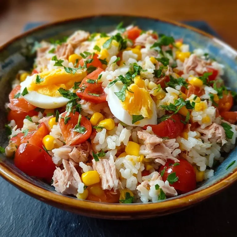 Délicieuse salade estivale riz thon maïs tomates fraîches