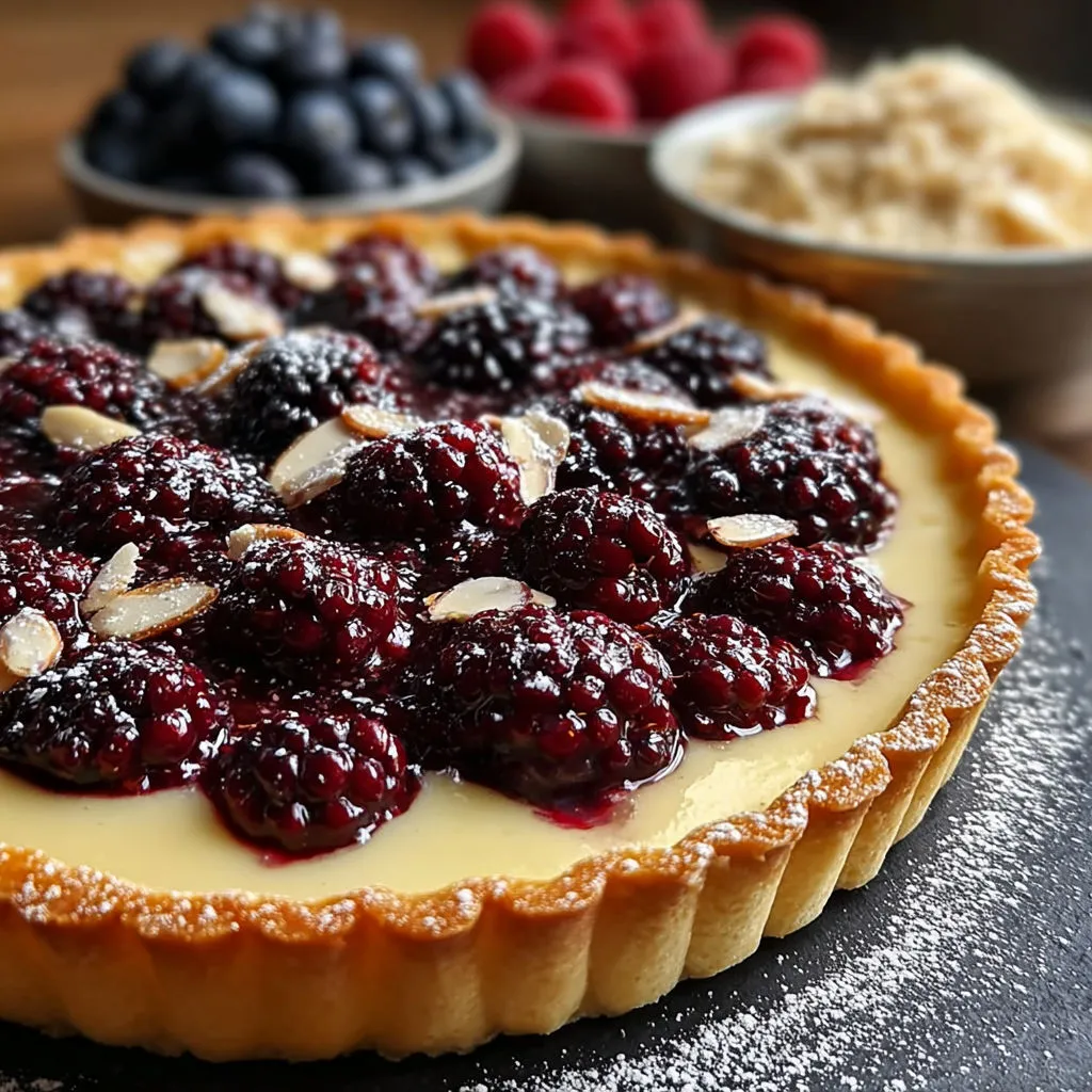 Délicieuse tarte briochée aux mûres et amandes croquantes