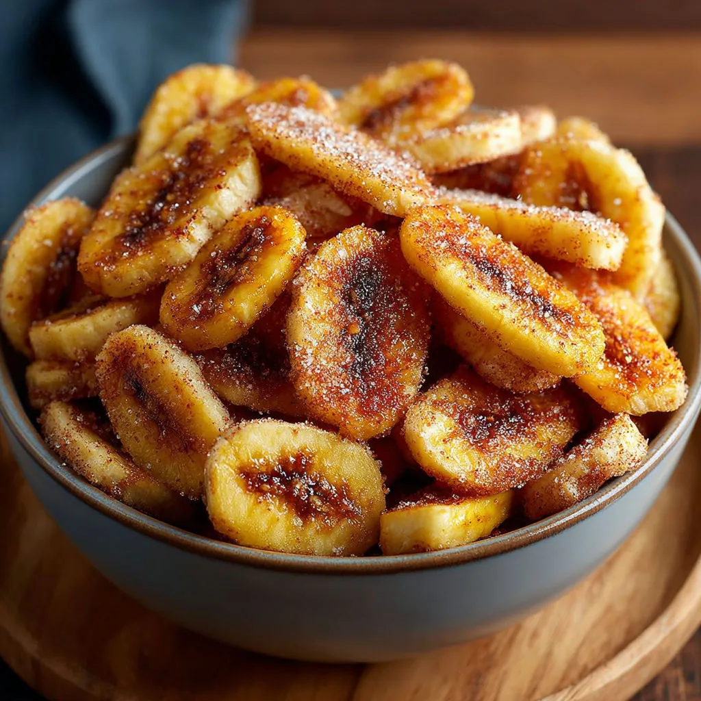Délicieuses chips de banane à la cannelle sucrée