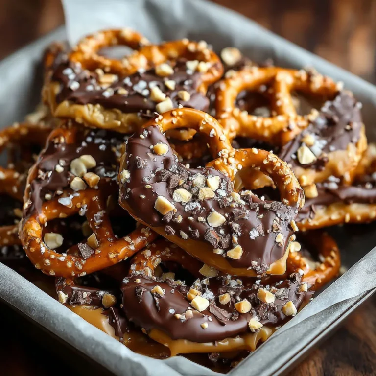 Délicieux bretzels enrobés de toffee chocolat cacahuètes