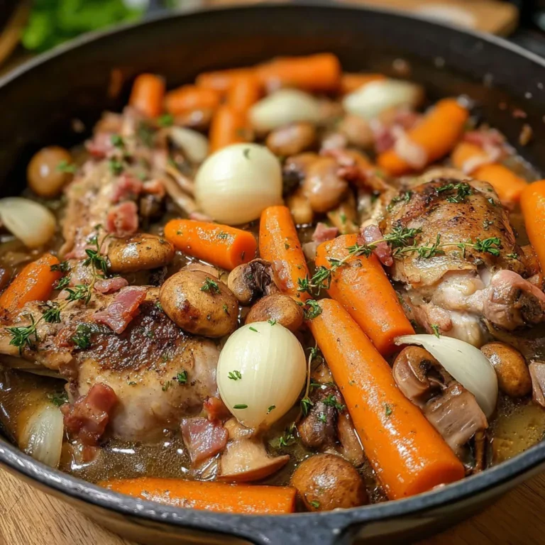 Délicieux lapin chasseur aux champignons et lardons.