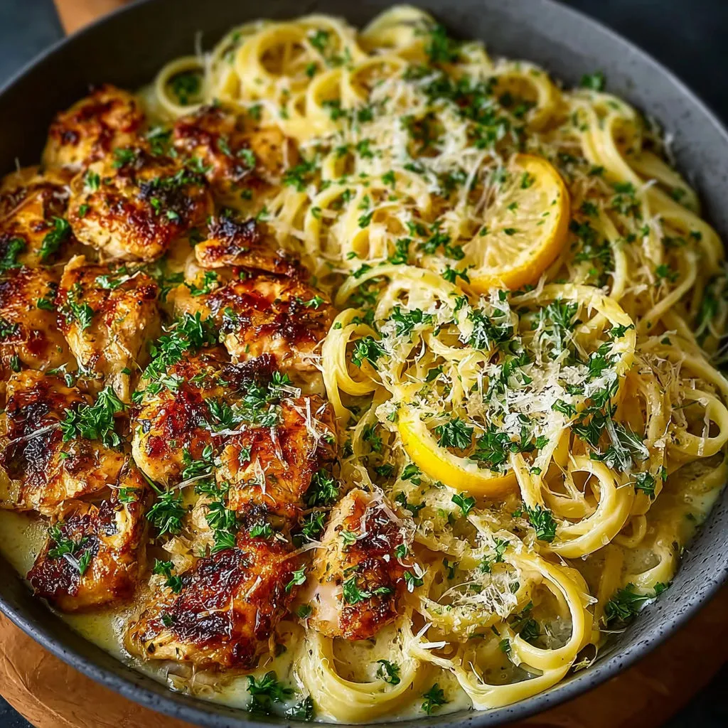 Délicieux poulet à la crème de citron et linguine