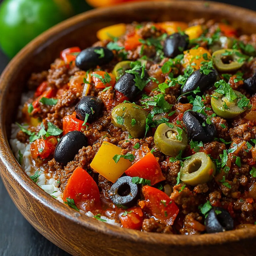 Recette savoureuse de Picadillo Cubain épicé au bœuf.